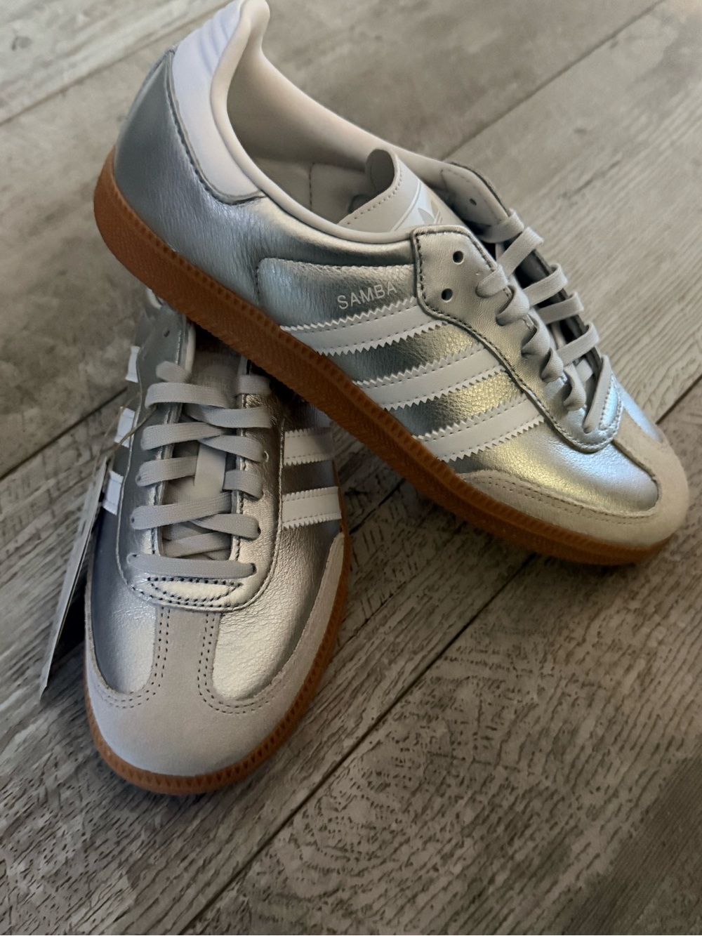 Adidas Samba OG Youth 5.5 Silver Metallic White Gum Sneakers New in Box
